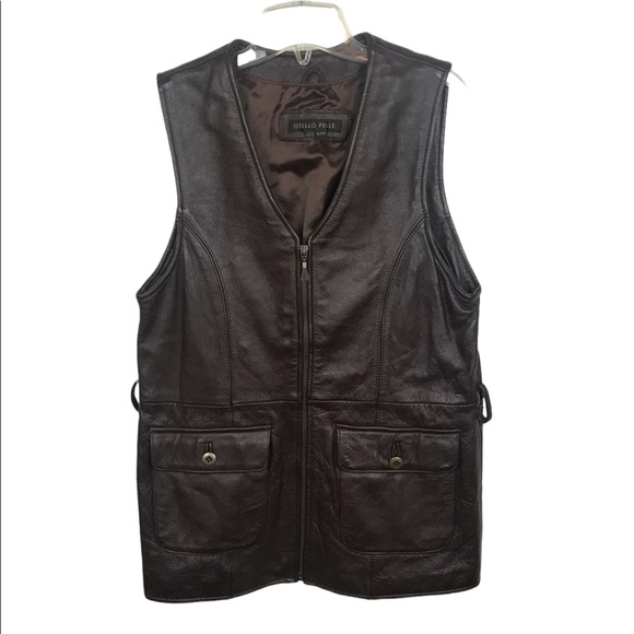 Otello Pelle Leather Full Zip Vest w Pockets - Picture 2 of 13